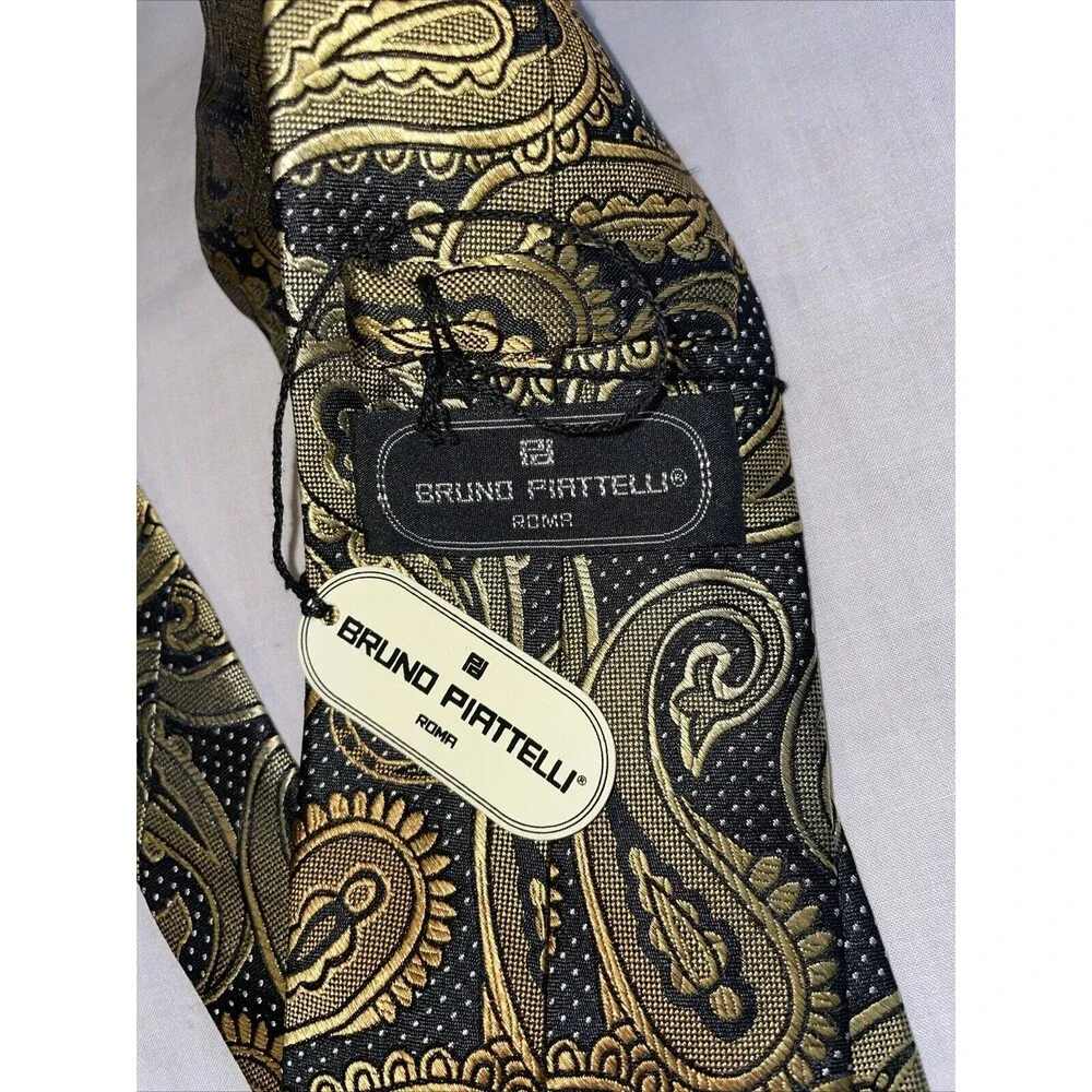 Bruno Piattelli Men’s Dress Toe Size 58” Gold Paisley Business Formal City NWT